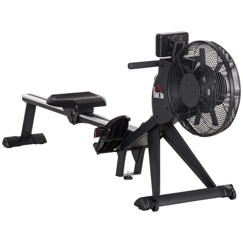 HOMCOM Rudergerät mit 16 Widerstandsstufen einklappbar rollbar 225 x 55 x 88cm Stahl Schwarz