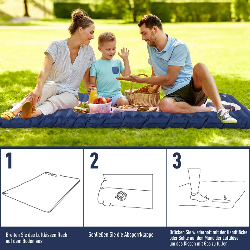 Outsunny Luftmatratze 2 Personen Selbstaufblasend Isomatte Luftbett mit Integrierter Pumpe Aufblasbare Matratze Gästematratze Gästebett Schlafmatte für Camping Heimgebrauch 195 x 138 x 10 cm
