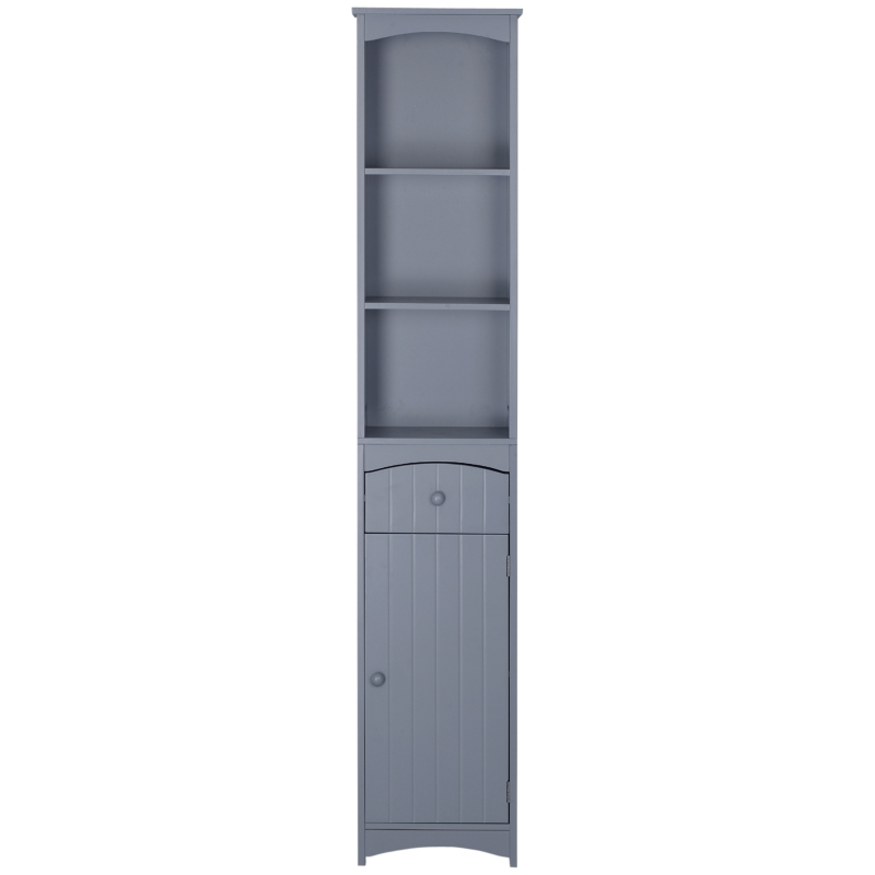 HOMCOM Coluna Casa de Banho com 1 Gaveta Armário e 3 Prateleiras Abertas Armário Alto para Casa de Banho 34x24x170 cm Cinzento