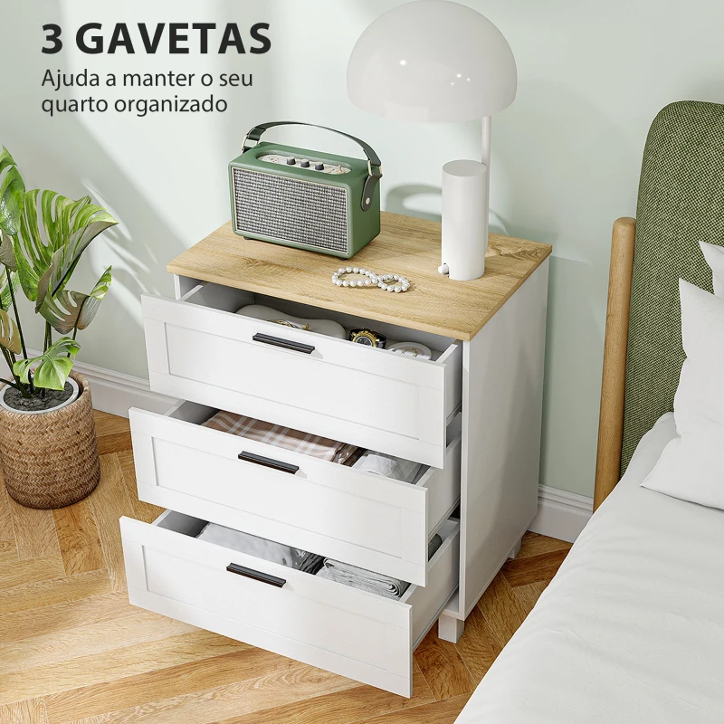 HOMCOM Cómoda Estreita com 3 Gavetas Cómoda de Quarto com Pés de Madeira Estilo Moderno 60x38x71 cm Branco