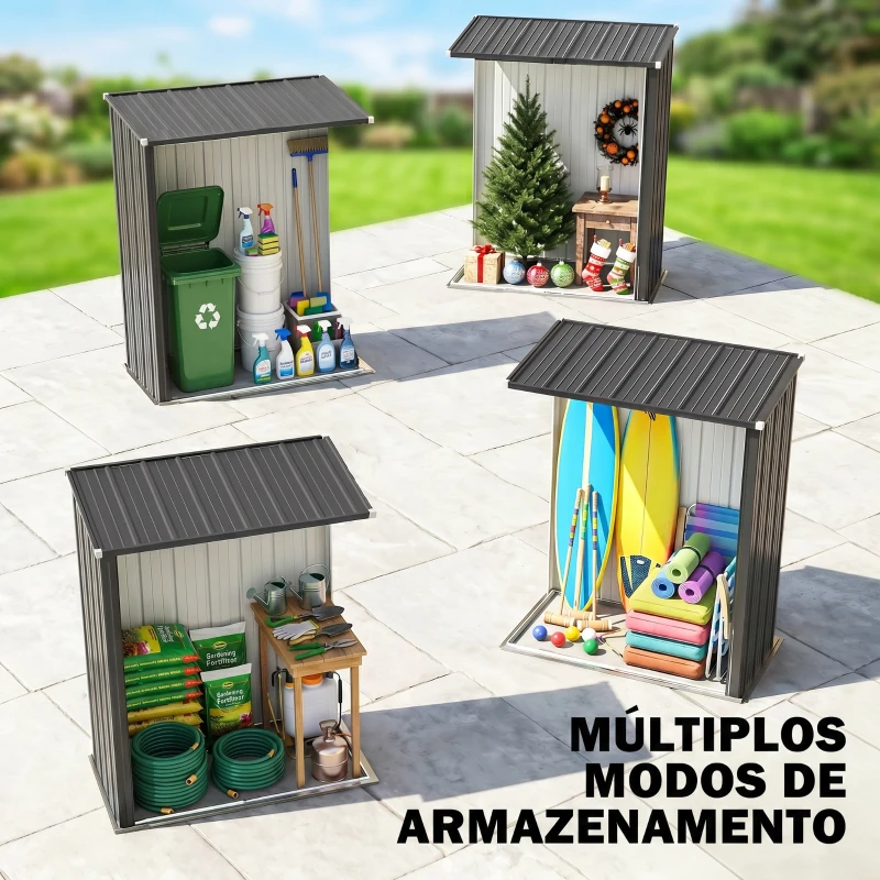 Outsunny Abrigo de Jardim 1,34m² 161,5x94,5x196 cm Abrigo de Exterior de Aço Galvanizado com Porta e Fechadura Preto