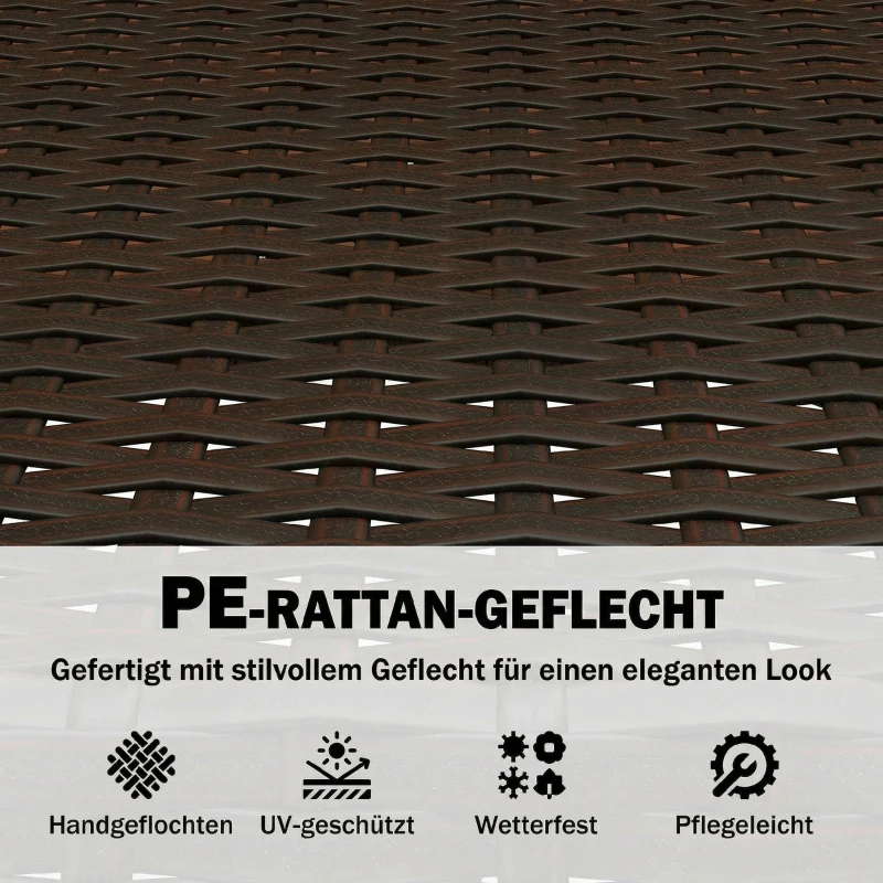Outsunny Rattan Bistroset 3 teiliges FSC Gartenmöbel-Set mit 2 Sessel, 2-Ebene Holz-Tisch, dicke waschbare Kissen