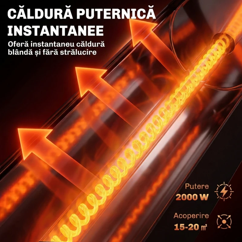 Outsunny Încălzitor Electric Oscilant cu Infraroșu, 2000 W, cu Telecomandă, Negru