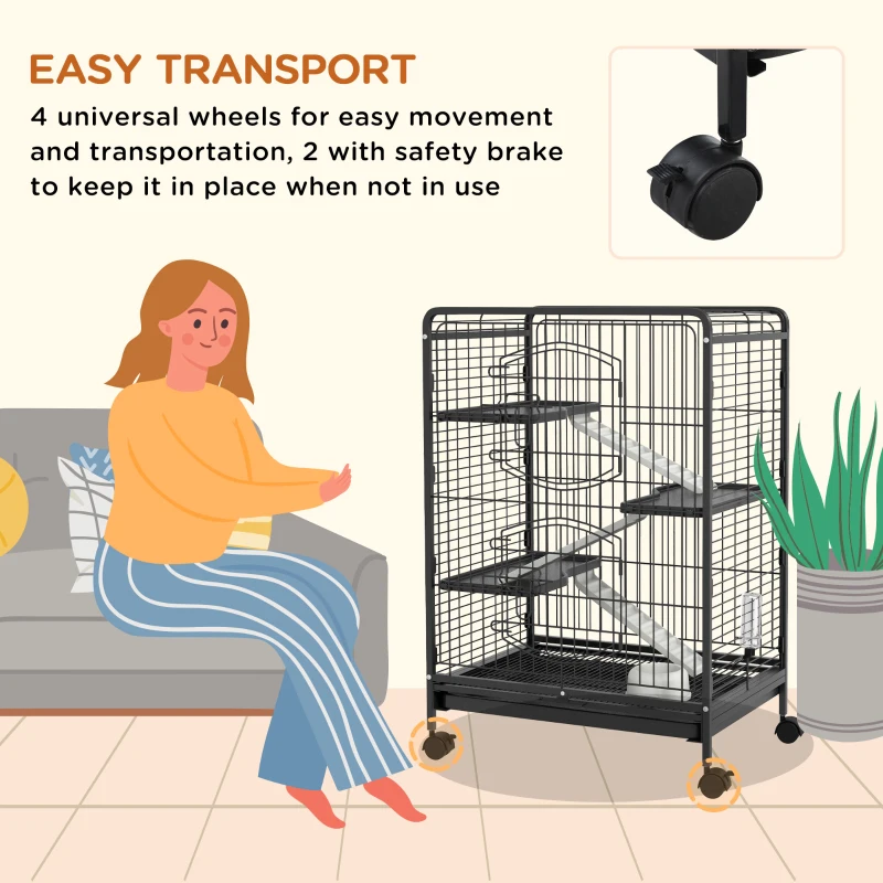 PawHut 4 Levels Removable Small Animal Cage, 95cm - Black