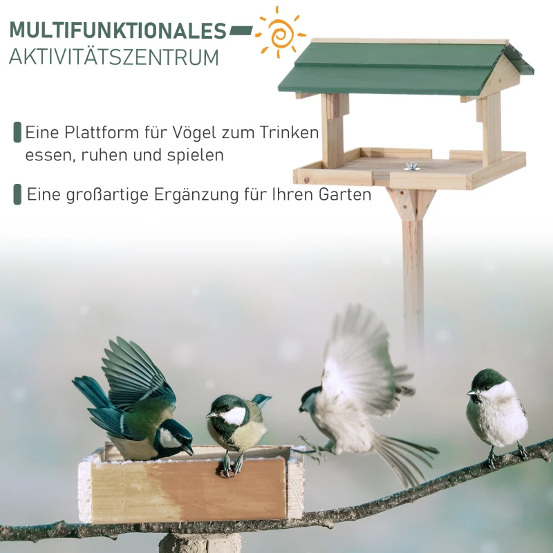 PawHut Vogelhaus Vogelfutterhaus Vogelhäuschen Vogelvilla Vogel Futterhaus mit Ständer, Kiefer, 49,5x49,5x121cm
