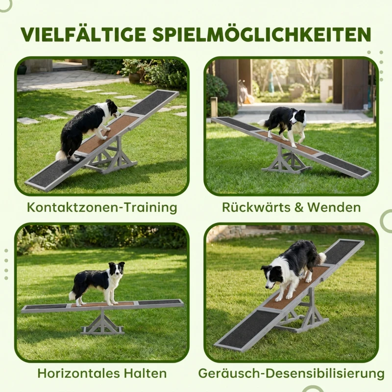 PawHut Hundewippe Aqulity-Wippe Hundesportwippe, 180 x 30 x 30 cm, Grau + Braun