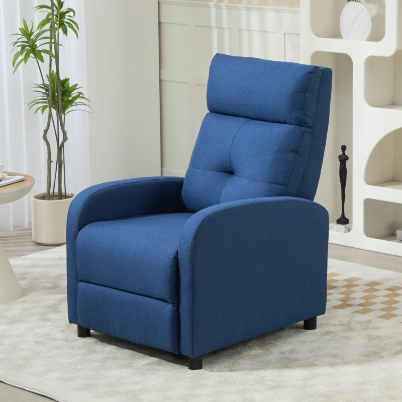 HOMCOM Poltrona Relax Reclinável até 155° Poltrona Reclinável Manual para Pessoas com Altura Inferior 195 cm 67x87x98 cm Azul Escuro