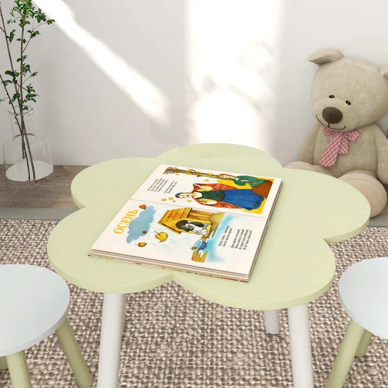 ZONEKIZ Conjunto de Mesa e 2 Cadeira para Crianças de 2-5 Anos Mesa Ø59x50 cm e Cadeiras Ø28x26 cm Verde Pastel e Branco