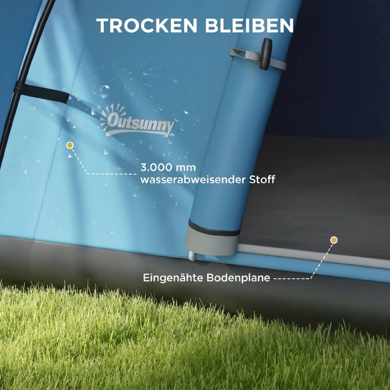 Outsunny Campingzelt für 5-6 Pers., Familienzelt, wasserdicht, mit Vorzelt, 550L x 300B x 198Hcm, Blau