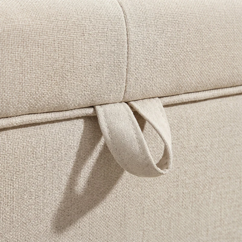 HOMCOM Bancă de Depozitare de 80L Tapițată cu Material Textil și Picioare din Lemn, 118x42x45 cm, Crem