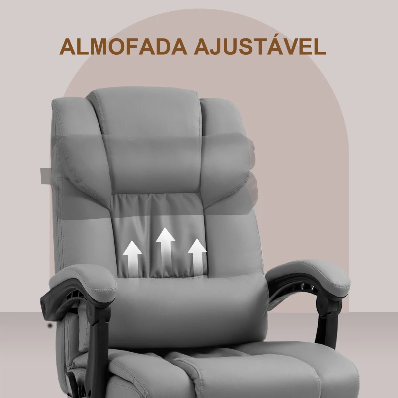 Vinsetto Cadeira de Escritório com Massagem de 6 Pontos Encosto Alto Reclinável Apoio para Pés e Controlo Remoto 66x75x112-122 cm Cinza