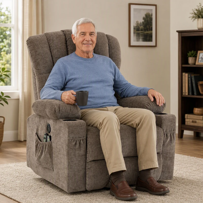HOMCOM Fauteuil TV avec fonction releveur, Fauteuil relax électrique avec massage & chaleur, Fonction inclinable, Ports USB, Marron