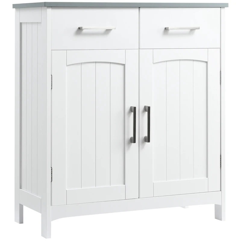 kleankin Badezimmerschrank Freistehender Bademöbel Badschrank Schrank mit Schublade Weiß+Grau 68 x 33 x 76 cm