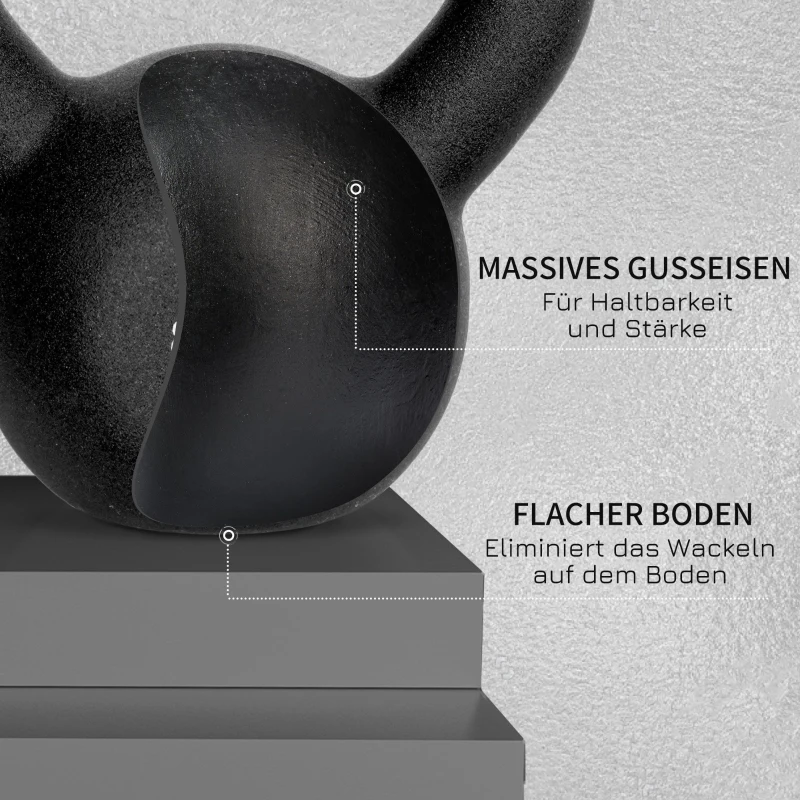 HOMCOM Kettlebell, Kugelhantel, 12 kg, mit Kunststoffummantelung, Stahl, schwarz 20 x 13 x 22cm