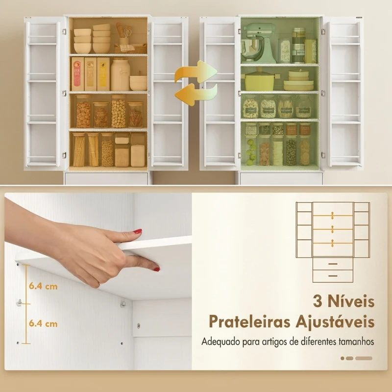 HOMCOM Armário Despenseiro de Cozinha com 2 Portas, 8 Prateleiras na Porta, 2 Gavetas e Prateleiras Ajustáveis, 60x40x159 cm, Branco