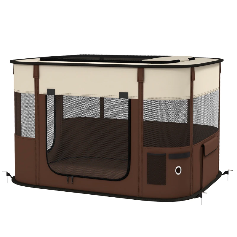 PawHut Parque Dobrável Portátil para Cães e Gatos, Cachorros, Coelhos e Porquinhos-da-Índia, Tecido Oxford, 84x64x53 cm, Castanho