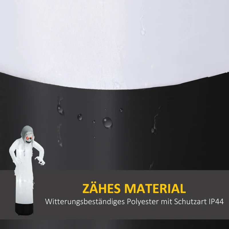 Outsunny Halloweendeko, Geisterhexe mit roten Augen, aufblasbar, LEDs, Outdoor-tauglich, 180 cm, Weiß(m-5)