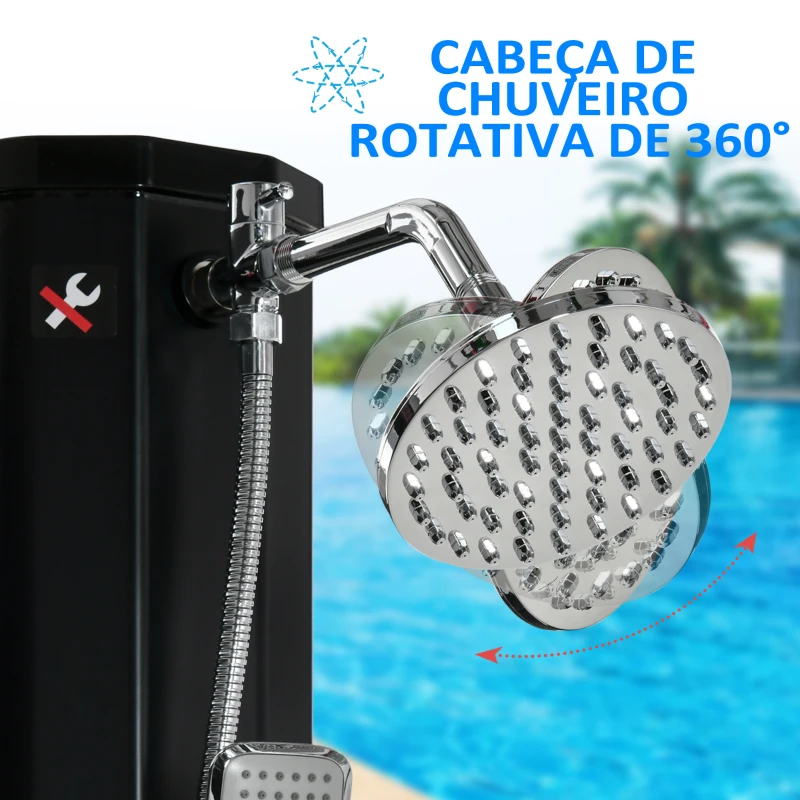 Outsunny Duche Solar Exterior 35 L Duche de Jardim com Torneira e Água Quente 0-55℃ para Piscina Pátio 17,5x14,5x216 cm Preto
