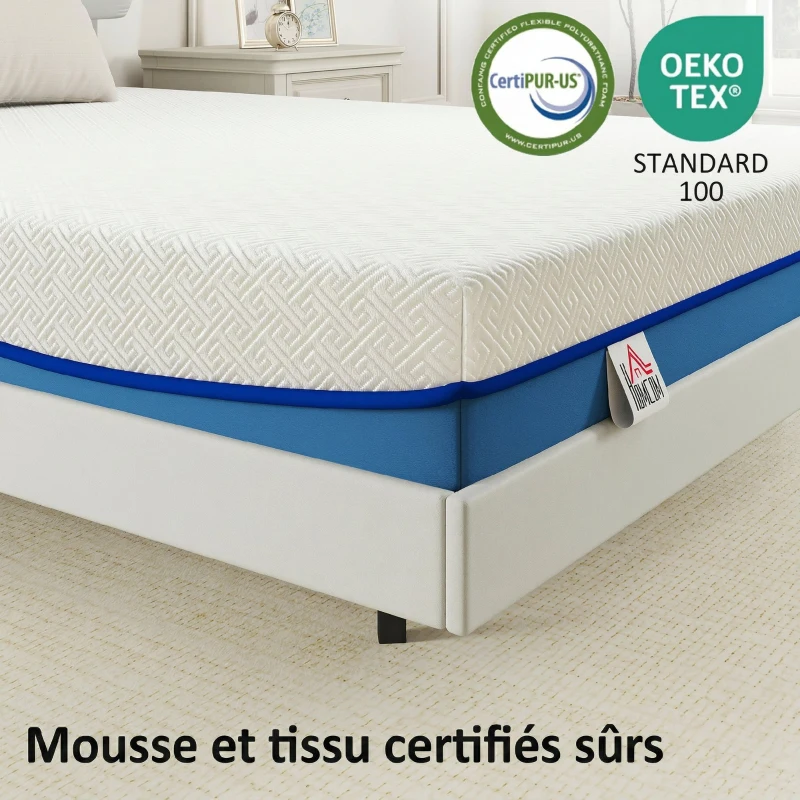 HOMCOM Matelas 160x200cm, matelas 2 personnes, mousse à mémoire de forme au thé vert, housse amovible lavable, fermeté moyenne