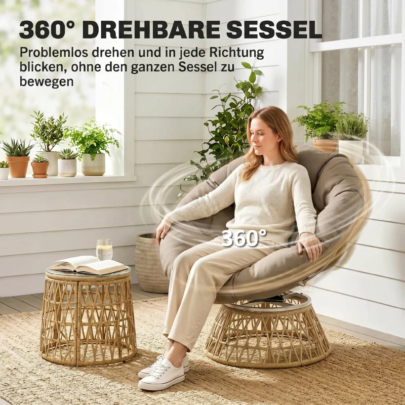 Outsunny Bistro-Set Balkon-Set Terrassenset, wetterbeständig, abnehmbare Polster, 85 cm x 70 cm x 82 cm, Natur +Hellbraun