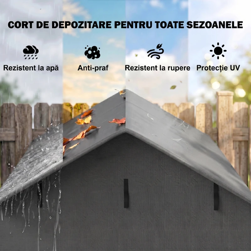 Outsunny Adăpost de Grădină 1.1x2 m cu Ușă Rulabilă, Cort Garaj pentru Biciclete și Motociclete, Gri Închis(m-4)