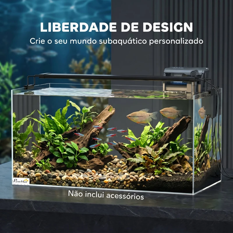 PawHut Aquário de Vidro 51 L com Tapete Protetor para Peixes, Camarões e Tartarugas – Transparente
