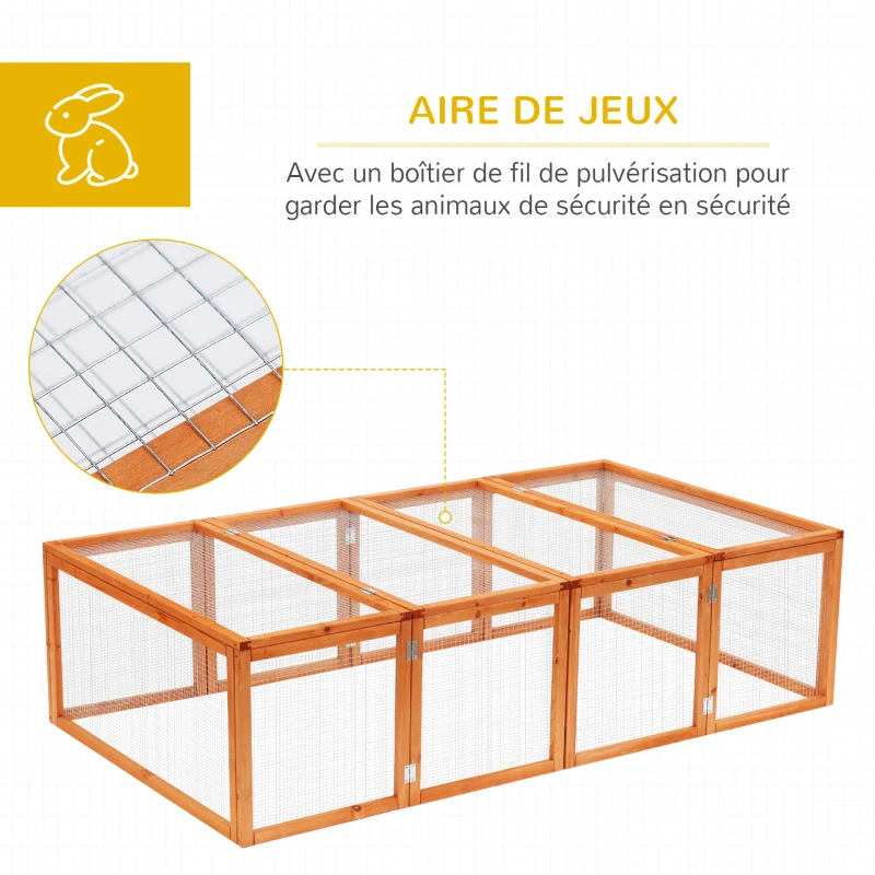 PawHut Clapier cage à lapins extérieur intérieur 2 portes supérieures 181L x 100l x 48H cm bois massif marron