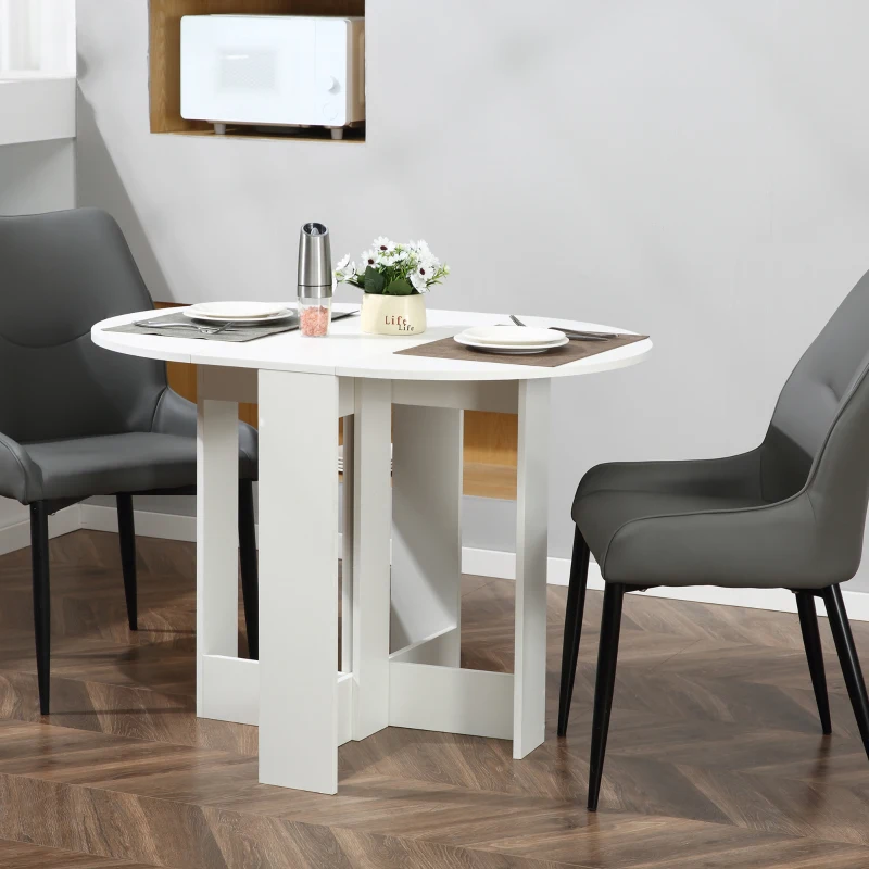 HOMCOM Table pliable de cuisine salle à manger 2 abattants - table ovale extensible - 104L x 76l x 73,7H cm en bois blanc
