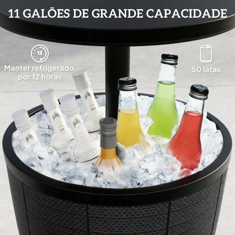 Outsunny Mesa Geleira para Exterior 41 L 3 em 1 Cool Bar Mesa Auxiliar com Altura Ajustável Balde de Gelo Tampa Elevável Preto