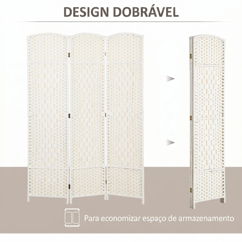 HOMCOM Separador de Ambientes de 3 Painéis Biombo Dobrável 135x180 cm Polipropileno Branco