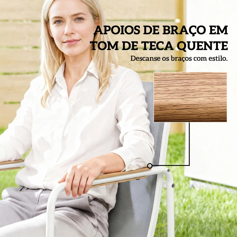 Outsunny Conjunto de Mesa e Cadeiras de Jardim de 7 Peças com Mesa de Vidro Temperado 6 Cadeiras e Estrutura em Aço Branco e Cinza