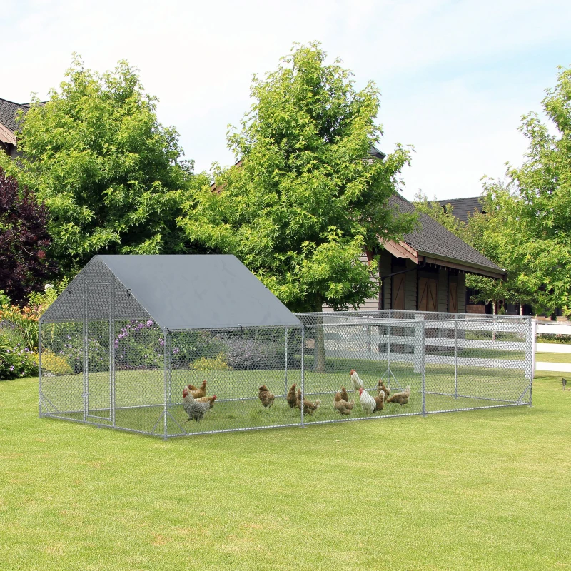 PawHut Enclos poulailler parc grillagé extérieur 18 m² chenil volière espace couvert acier galvanisé 6 x 3 x 1,95 m