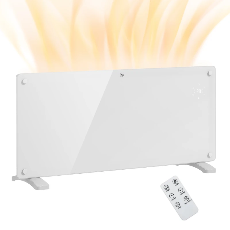 HOMCOM Radiator Electric cu Convecție 2000W, Temperatură Reglabilă cu Telecomandă și Timer, 87x21.5x44.5 cm, Alb