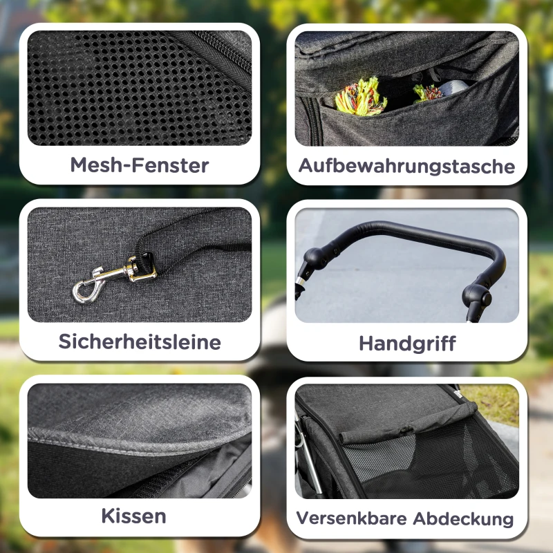 PawHut Hundewagen, Leichter und faltbarer Transportwagen für kleine Hunde, waschbares Kissen, Netzfenster, Grau(m-7)