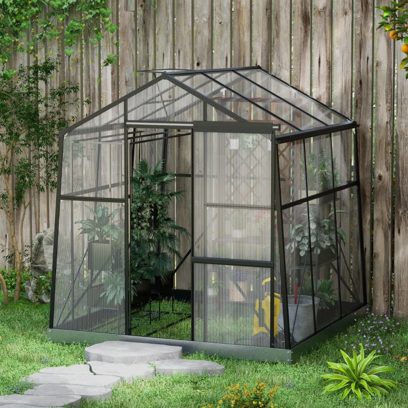 Outsunny Gewächshaus Treibhaus Frühbeet, wetterbeständig, 192 x 192 x 203 cm, Schwarz