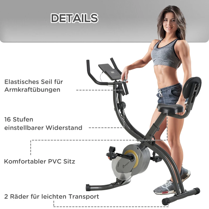 HOMCOM Heimtrainer X-Bike 2-in-1 Fahrradtrainer Trimmrad mit 1 Paar Spannseilen