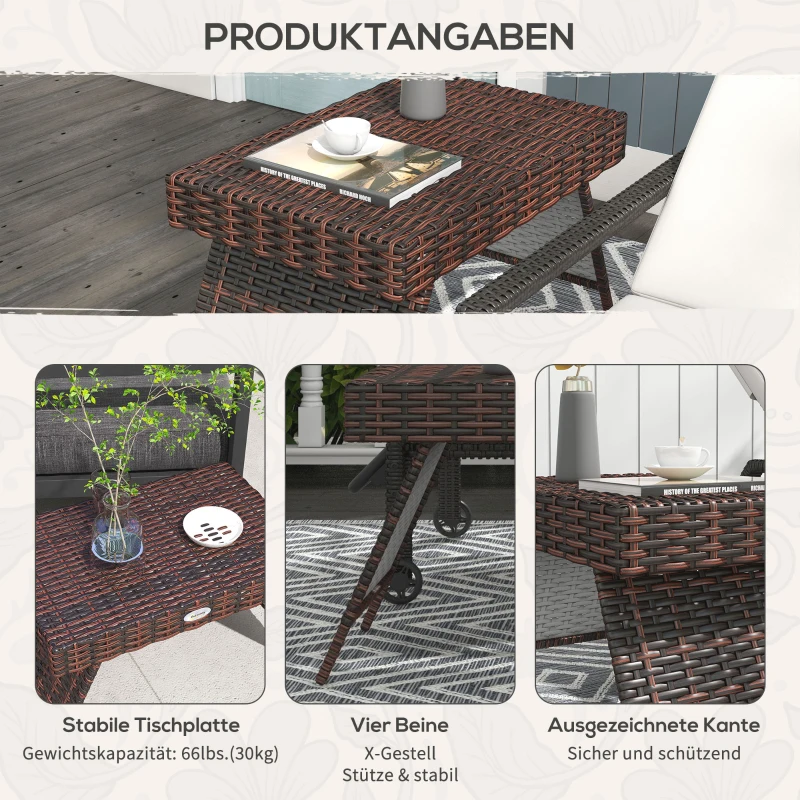 Outsunny Gartentisch Outdoor-Couchtisch Outdoor-Beistelltisch, PE-Rattan, wetterbeständig, 60 cm x 41 cm x 41 cm,  Braun