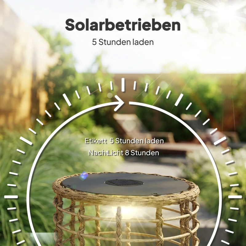 Outsunny Solar Stehlampe 2er Set Rattan Solarlampen mit Lichtsensor LED Solarleuchte im Boho-Stil IP44