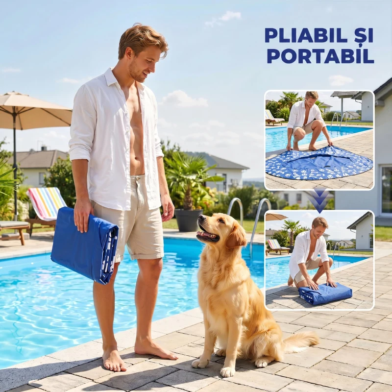 PawHut Colac Plutitor pentru Câini Gonflabil, Pliabil, pentru Câini Mici și Medii, Albastru