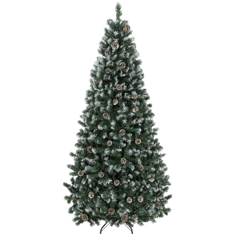 HOMCOM Brad Crăciun Artificial 210cm, 998 Ramuri Ninse Conuri Pin, Deschidere Automată, Bază Pliabilă, Verde