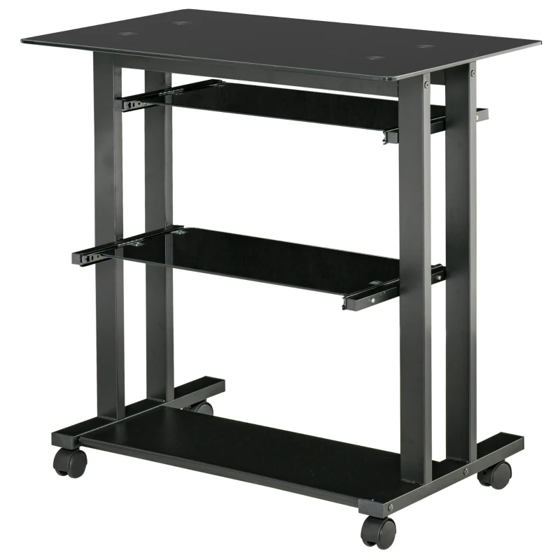 HOMCOM Computertisch Eckschreibtisch Winkelschreibtisch Schreibtisch Bürotisch PC moderner einfacher Stil Hartglas Eisenrohr Schwarz 80 x 51 x 83 cm