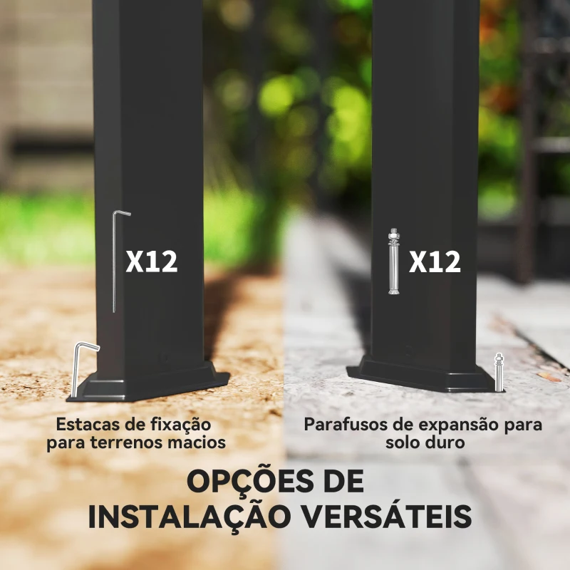Outsunny Pérgola de Jardim de Alumínio 3x3 m com Teto Retrátil e Lateral Enrolável UPF30+ Pérgola para Exterior Cinzento