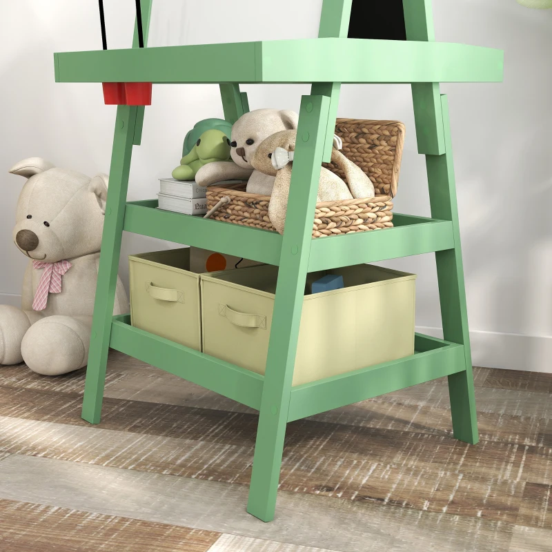 AIYAPLAY Tablă pentru Copii cu Șevalet 3 în 1, Sul de Hârtie și 2 Recipiente, din Lemn, 59x48x118 cm, Verde