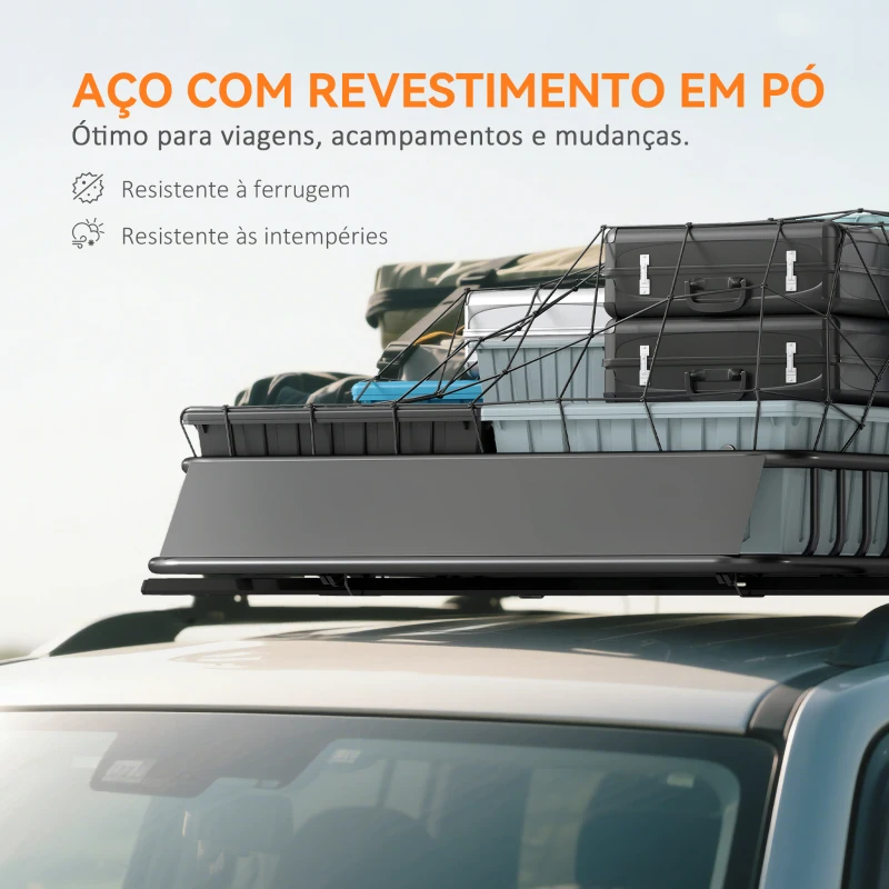 HOMCOM Cesta para Tejadilho Universal para Veículos em Aço Carga 90,7 kg com Defletor Barras Laterais 110,5x99,5x18,5 cm Preto
