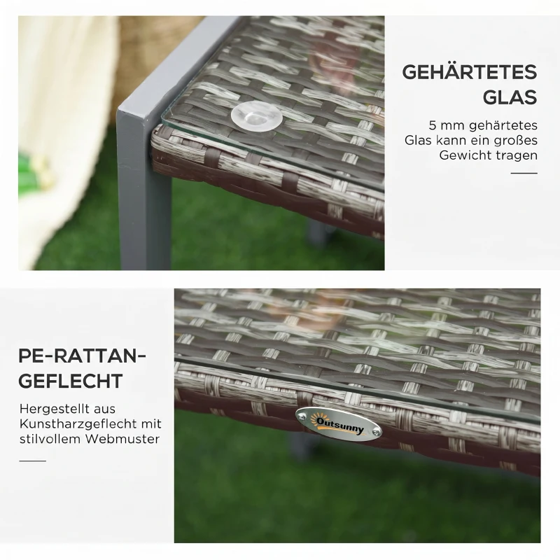Outsunny Gartentisch Garten Beistelltisch Tisch Gartenmöbel mit Hartglas Polyrattan + Aluminium Grau 50 x 49,5 x 50 cm