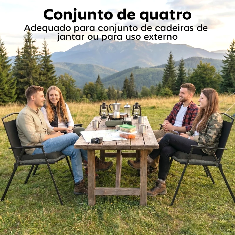 Outsunny Conjunto de 4 Almofadas para Cadeiras de Jardim com Laços e Base Antiderrapante Impermeáveis 39,5x39,5x10 cm Cinzento Escuro