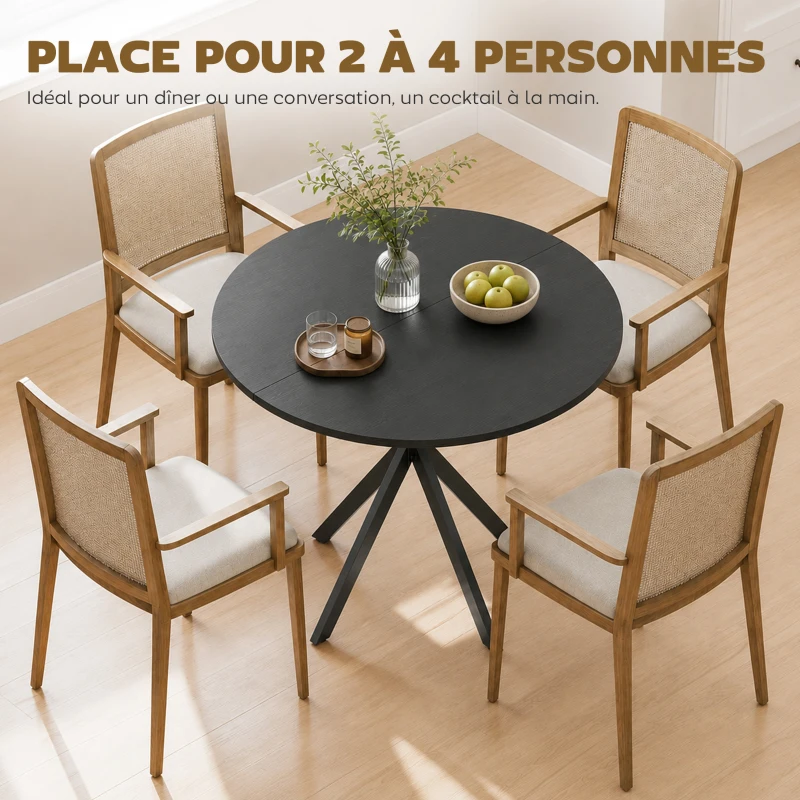 HOMCOM Table à Manger Ronde pour 2 Personnes avec Plateau Aspect Bois et Piètement Croisé en Acier, Noir