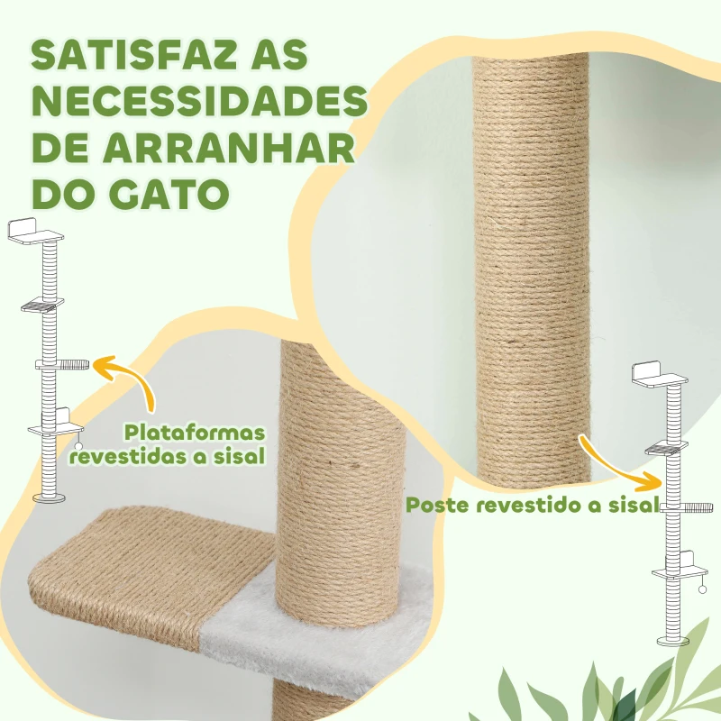 PawHut Arranhador para Gatos de Parede de 5 Níveis Estreito com Bola e Arranhadores de Sisal 48x21x180 cm Cinza Claro