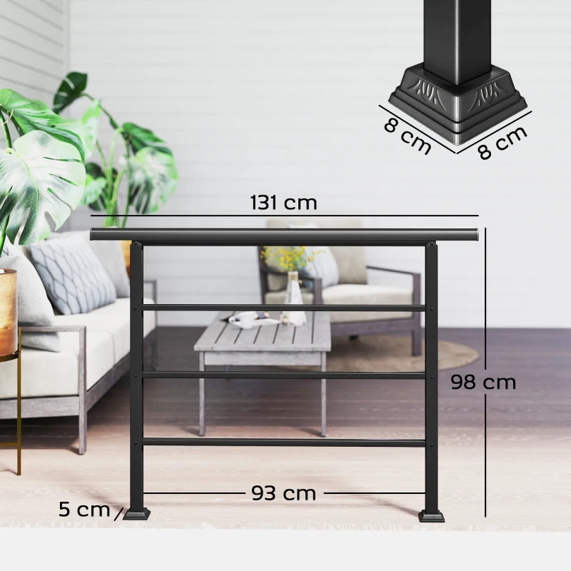 Outsunny Corrimão de Escada 131 cm Corrimão para Escada com Kit de Instalação Ângulo Ajustável para 1-4 Degraus Preto