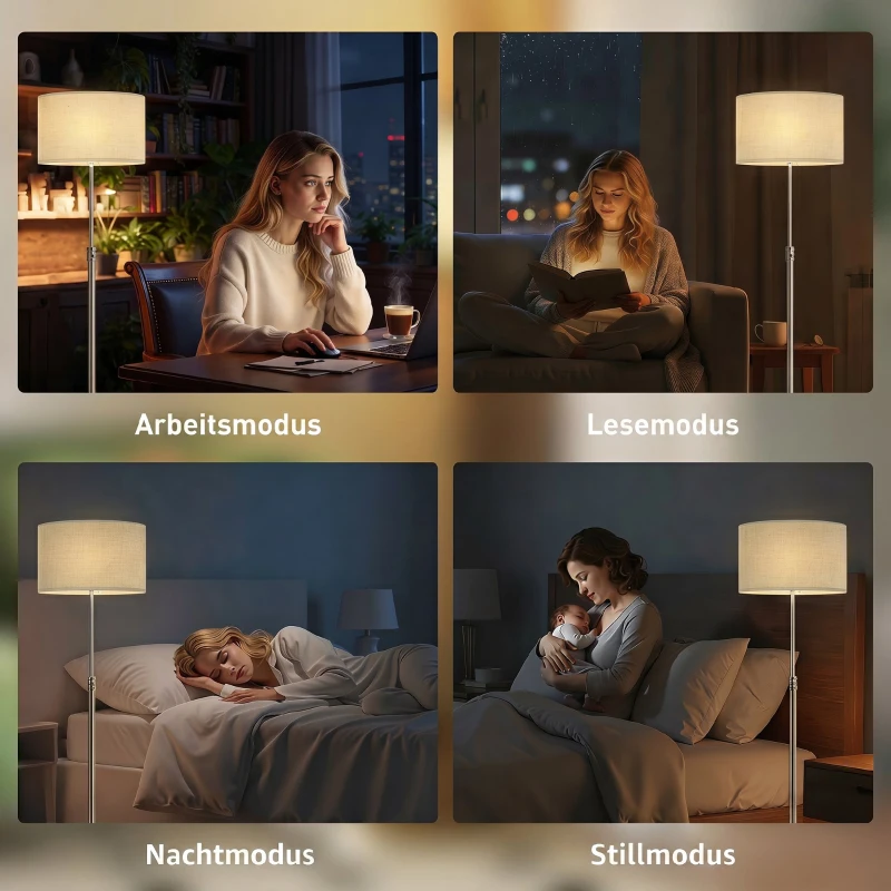 HOMCOM Stehlampe mit Fernbedienung, höhenverstellbar, Stoffschirm, Metallständer, anpassbare Helligkeit, Fußschalter, Beige